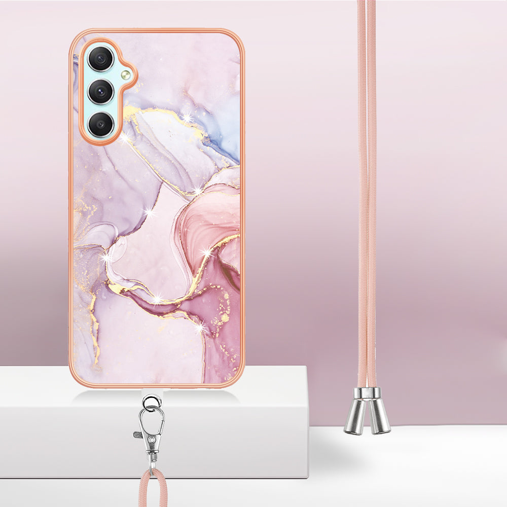 YB IMD Series-9 Marble Pattern Phone Case for Samsung Galaxy A24 4G IMD Electroplating TPU Cover with Lanyard YB IMD Series-9 Marble Pattern Phone Case for Samsung Galaxy A24 4G IMD Electroplating TPU Cover with Lanyard